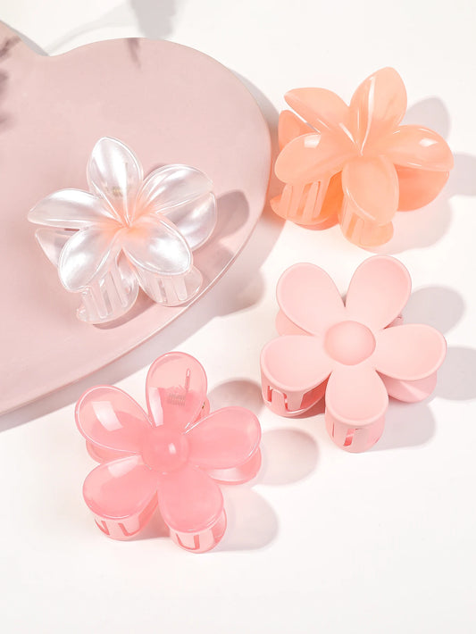 4 Peças de Grampos de Cabelo em Flor Rosa de 3 Polegadas, Grampos de Cabelo Grandes para Mulheres com Cabelo Fino, Grosso ou Cacheado, Grampos de Mandíbula com Forte Fixação dos Anos 90