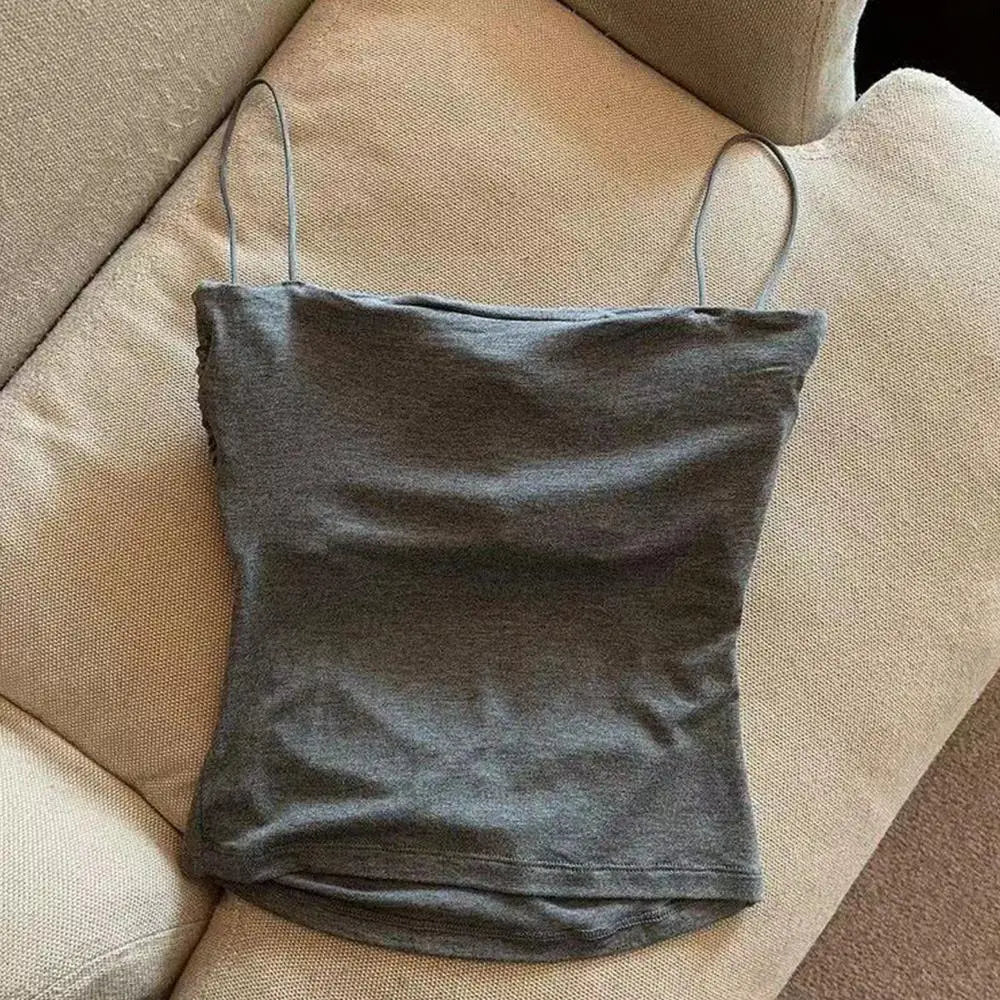 Top Crop de Algodão Sem Mangas para Mulheres - Camisole de Alças Finas, Melhor Base para Meninas
