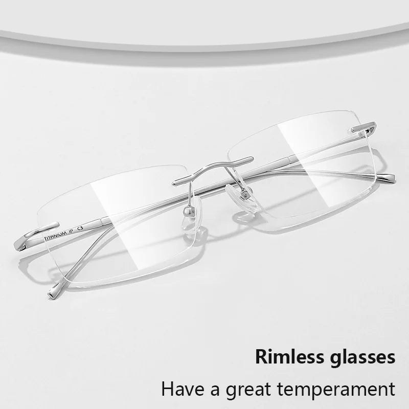 Óculos de Titanio Puro Anti Luz Azul para Homens - Armações de Óculos de Marca Luxuosa - Óculos Sem Montura para Mulheres - Lentes de Computador de Titanio Puro