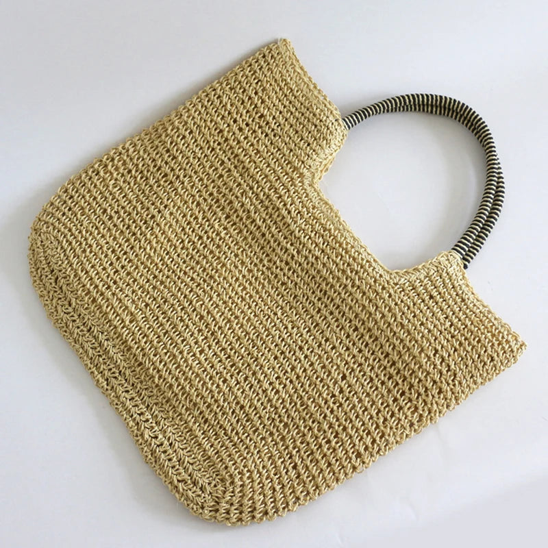 Women Beach Vintage Handmade Woven Shoulder Bag Raffia Rattan Shopping Bags Bohemian Ladies Summer Travel Vacation Casual Totes