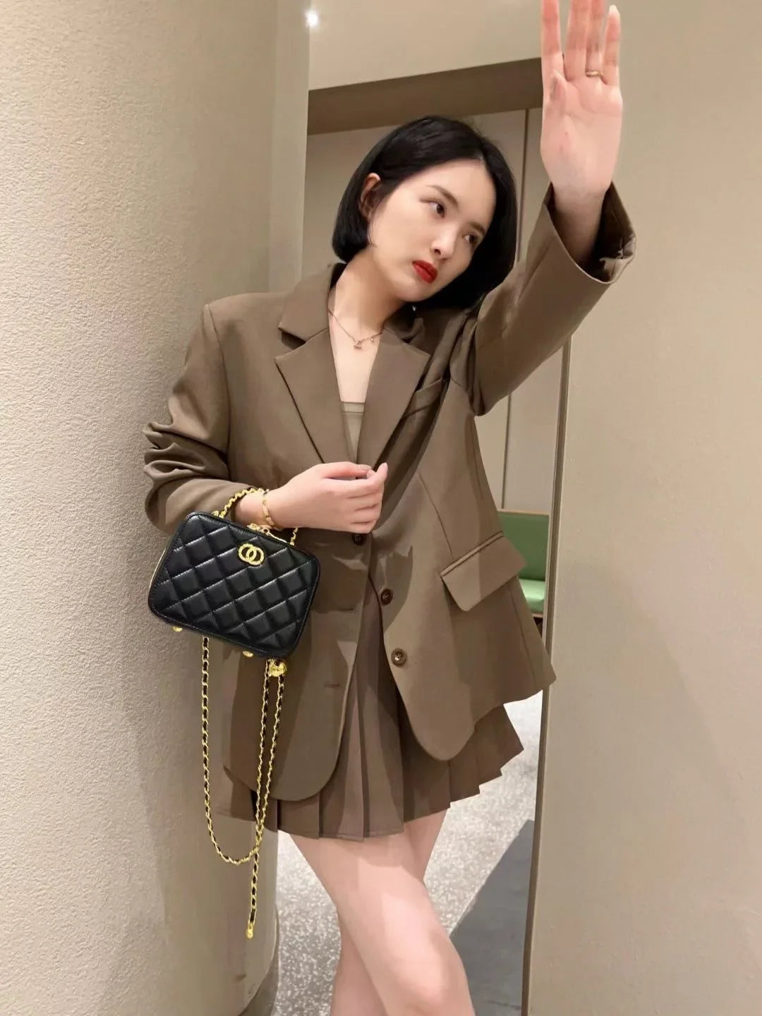 2024 New Styleargyll Genuine Leather Tweed Box Bag Women's High-end Feel Chain Fashionable Versatile Shoulder Crossbody Bag
