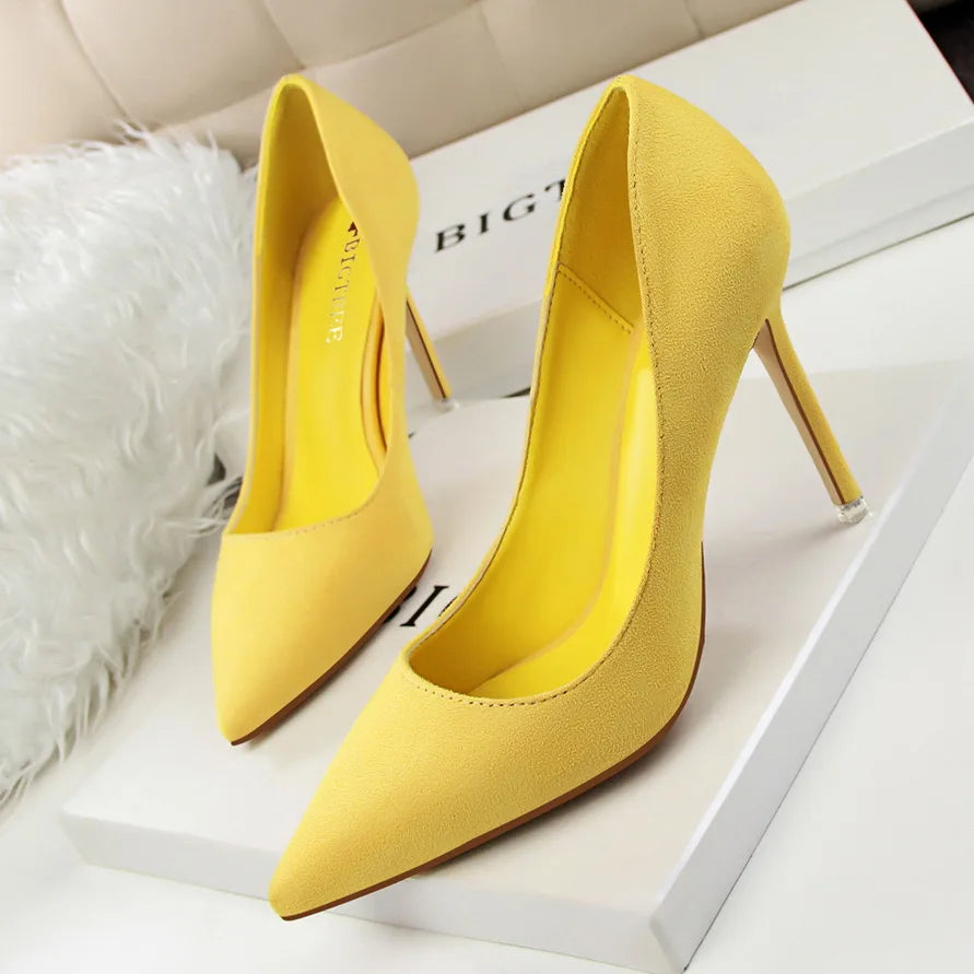 Mulheres Sapatos de Salto Alto 9cm Amarelo Bordô, Bombas Tamanho Plus, Stripper de Camurça, Escarpins para Casamento e Noivas, Scarpins Verde Azul para Festas