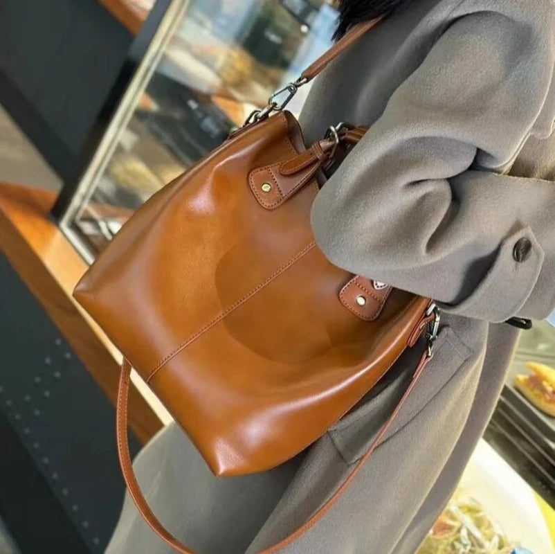 New Arrive Women's Fashion Handbags High Quality Genuine Leather Shoulder Bags Large Bucket Bags Designer Handbags