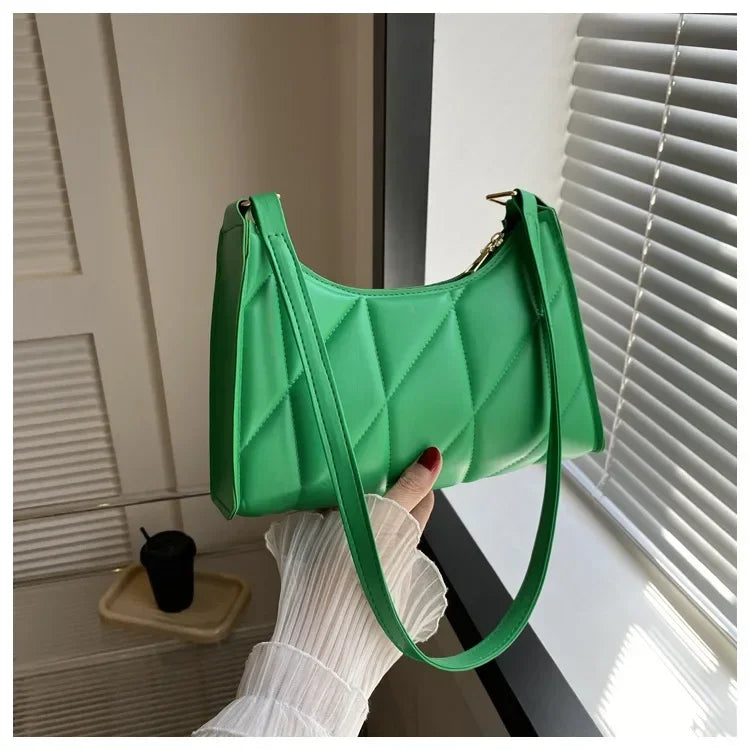 Trendy Women Shoulder Bag PU Leather Underarm Bag Solid Color Handbags Leisure Commuting Small Handle Bags Fashion Zipper Clutch