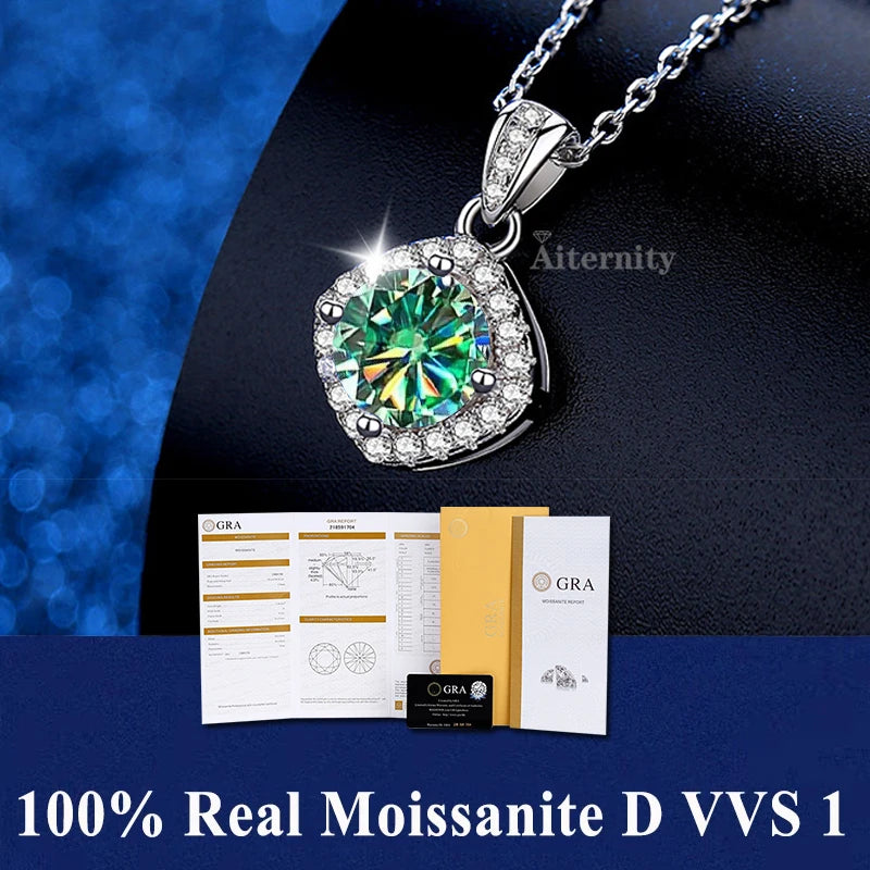 Colar de Pingente de Moissanita em Prata 925 com 6 Garras para Mulheres Design Moderno Cor D VVS Aprovado no Teste de Diamante Joia com caixa GRA