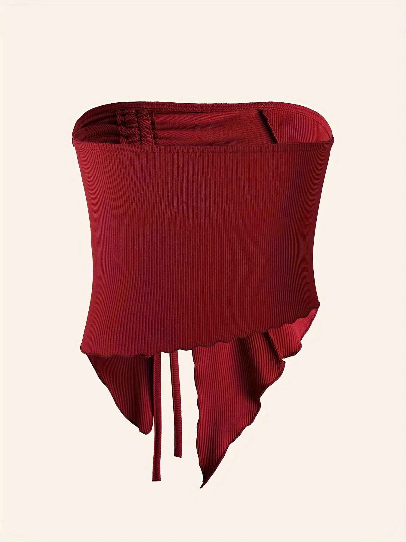 Top feminino sexy vermelho de Dia dos Namorados com decote assimétrico, manga única, fenda jovem e estilo ins, ajustável na cintura.
