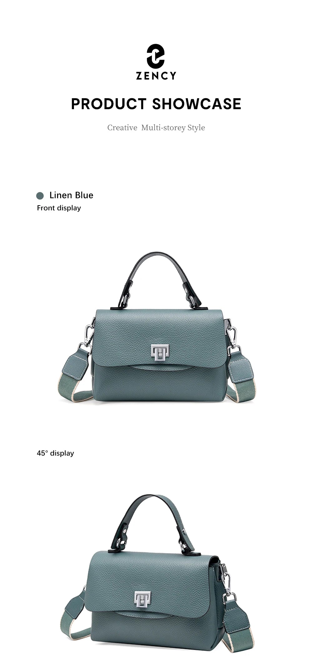 Zency Women's Genuine Leather Top-Handle Bag Simple Fashion Envelope Luxury Brand Shoulder Handbag Small Crossbody for Female