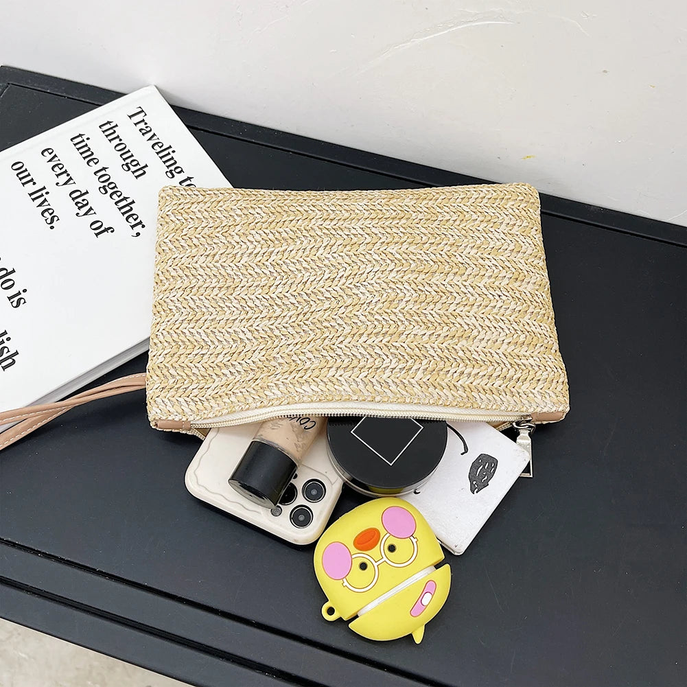 Fashion Women Bohemian Woven Clutch Wristlet Bag Summer Beach Handbags Purse Women Summer Retro Straw Knitted Handbag