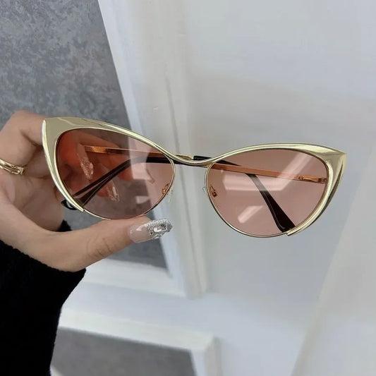 Óculos de sol estilo gato casuais para mulheres e homens, armação em metal, luxuosos, marca de moda.