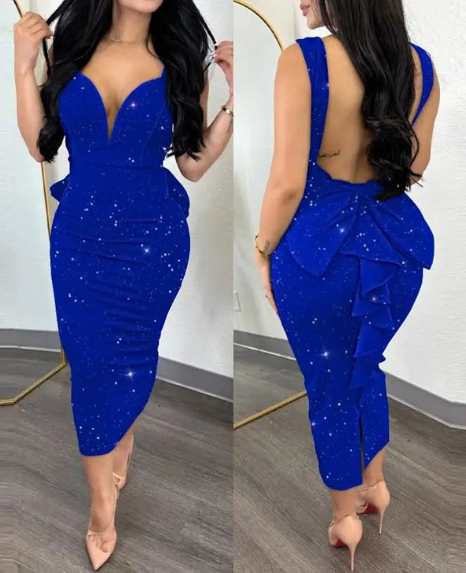 Vestidos Elegantes para Mulheres Vestido de Festa Sem Costas com Decote Sexy e Barra de Renda Moda Casual Primavera Verão Outono 2023