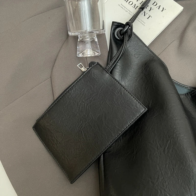 Burgundy 2-IN-1 Shoulder Tote Bags For Women Soft PU Leather Solid Color Large Capacity Shopping Hobo Bag With Coin Purse 2024