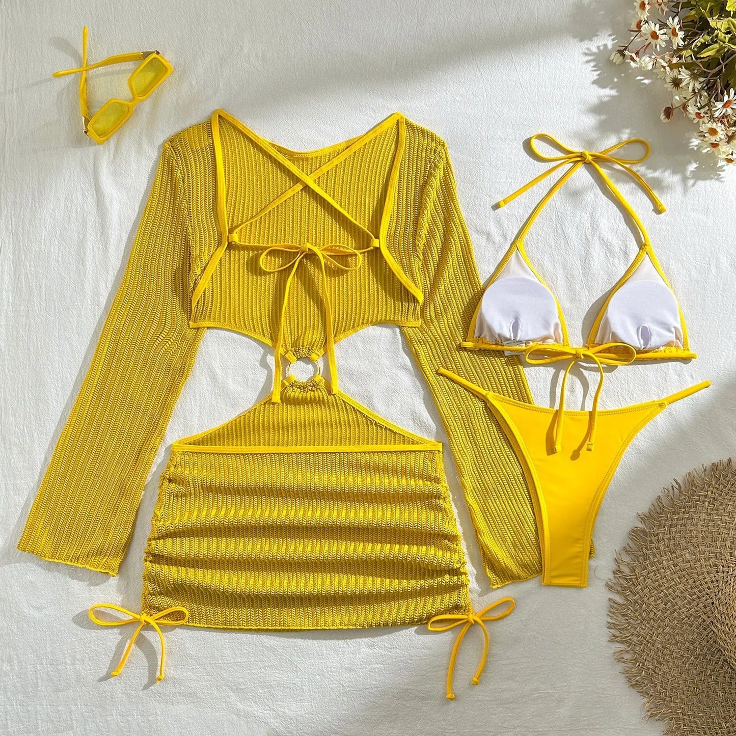 Biquínis Sexy 2025 Trajes de Banho Femininos Conjunto de Biquíni Brasileiro de Três Peças Roupas de Praia Trajes de Banho para a Piscina