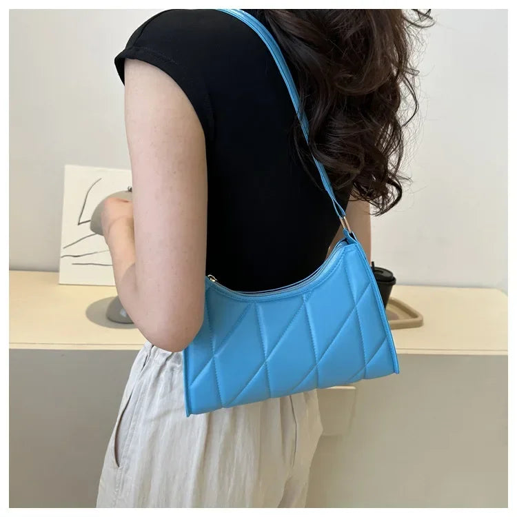 Trendy Women Shoulder Bag PU Leather Underarm Bag Solid Color Handbags Leisure Commuting Small Handle Bags Fashion Zipper Clutch