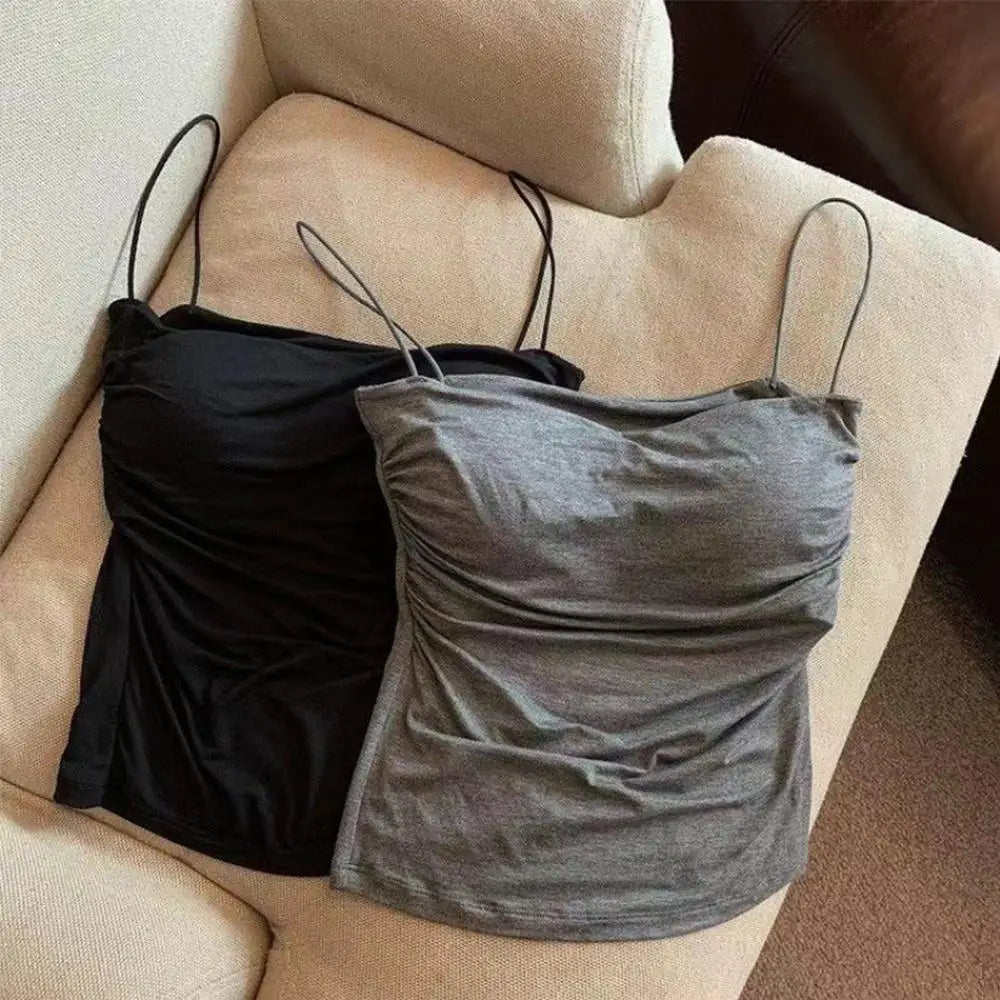 Top Crop de Algodão Sem Mangas para Mulheres - Camisole de Alças Finas, Melhor Base para Meninas
