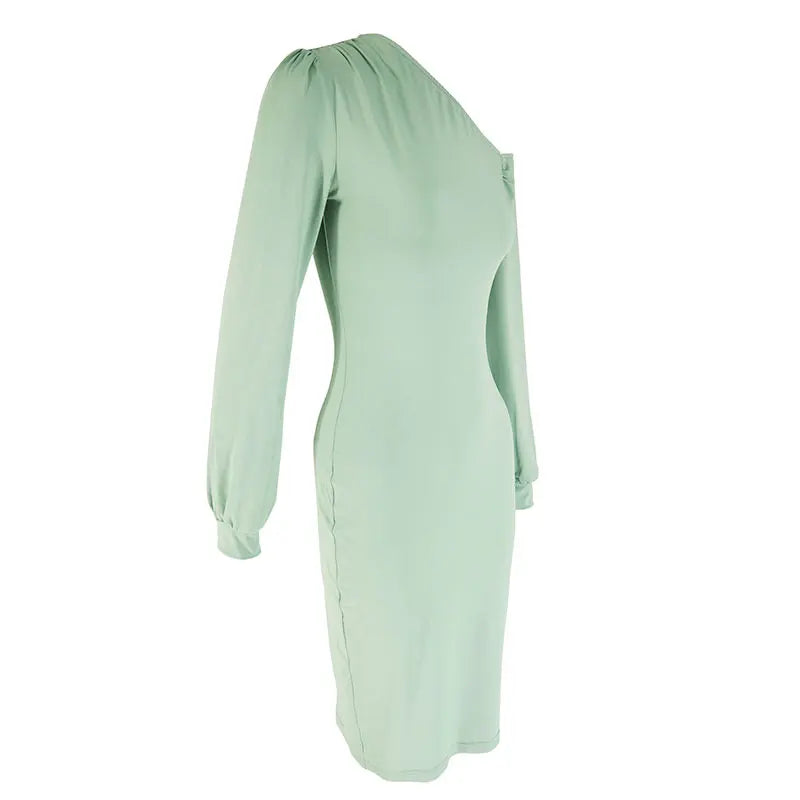Vestidos Femininos Elegantes para Festa Primavera Sólidos Sexy com Manga Longa Vestido Bodycon Moda Nova Streetwear Vestido Feminino com Gola Diagonal