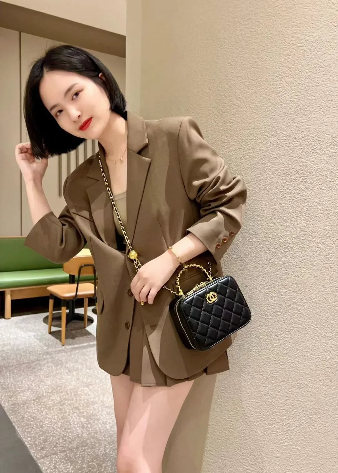 2024 New Styleargyll Genuine Leather Tweed Box Bag Women's High-end Feel Chain Fashionable Versatile Shoulder Crossbody Bag