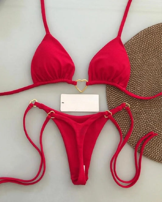 Conjunto de Biquíni Sexy Halter de Cor Sólida RUOTONSEPT, maiô feminino de duas peças, com triângulo e fio dental, traje de banho estilo brasileiro.