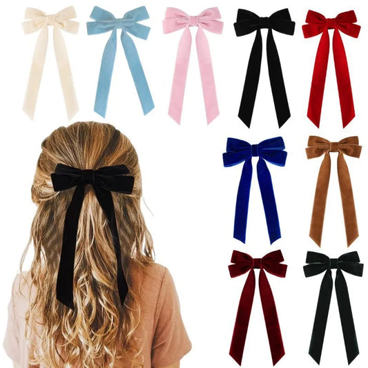 Grampo de Cabelo de Veludo Elegante com Laço Longo de Renda para Mulheres e Meninas - Acessórios para Cabelo, Presilhas e Adereços para Cabeçar