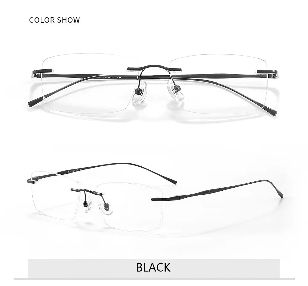 Óculos de Titanio Puro Anti Luz Azul para Homens - Armações de Óculos de Marca Luxuosa - Óculos Sem Montura para Mulheres - Lentes de Computador de Titanio Puro
