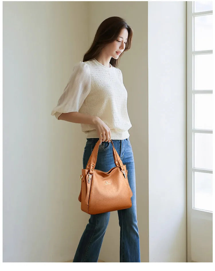 Genuine Brand Soft Leather Top-handle Bags Female Handbags Women Shoulder Crossbody Tote Messanger Bag Large Capacity Sac A Main
