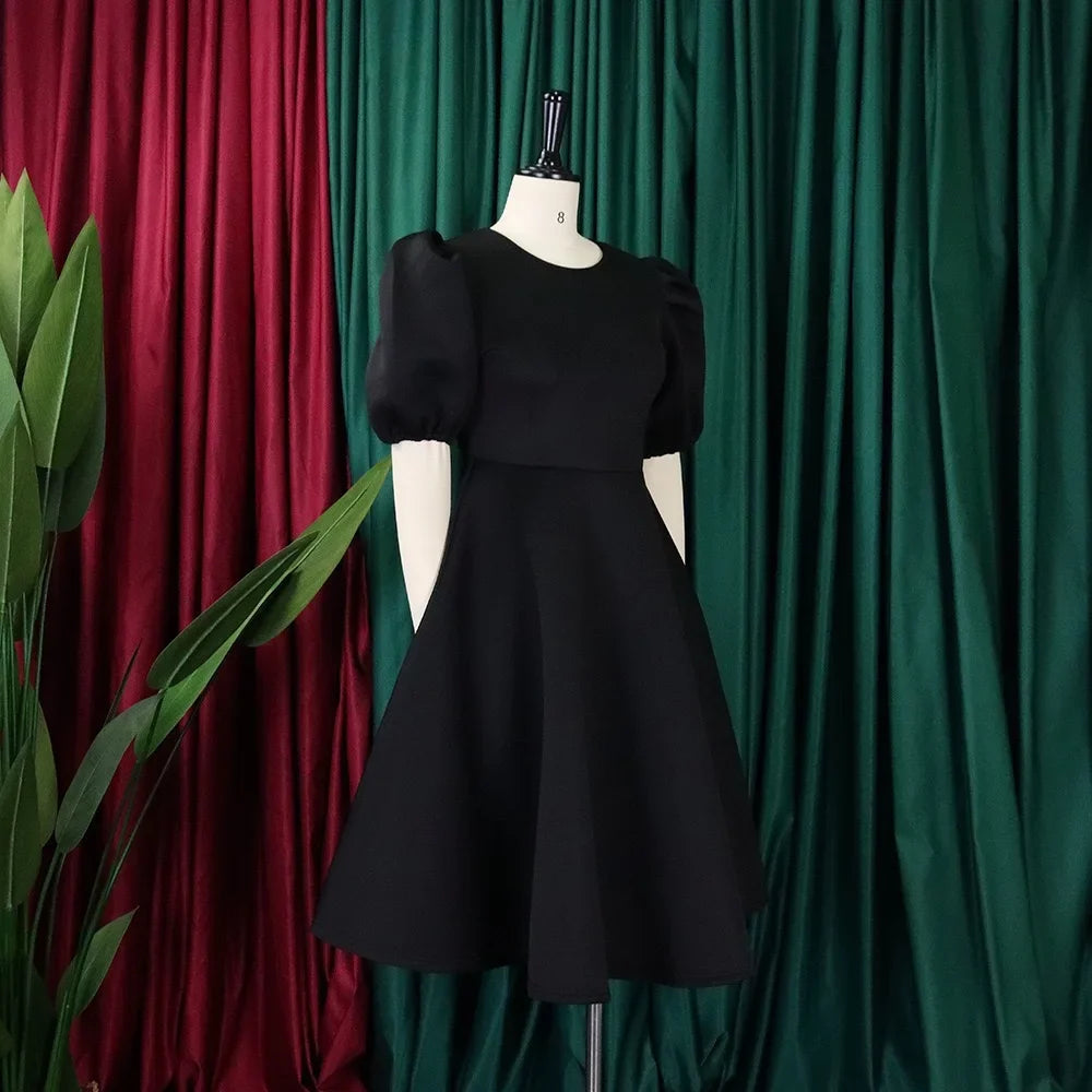 Vestidos Elegantes para Mulher 2024, Decote em O, Manga Curta, Cintura Alta, Pregas, Midi Luxuoso para Festas de Aniversário e Jantares