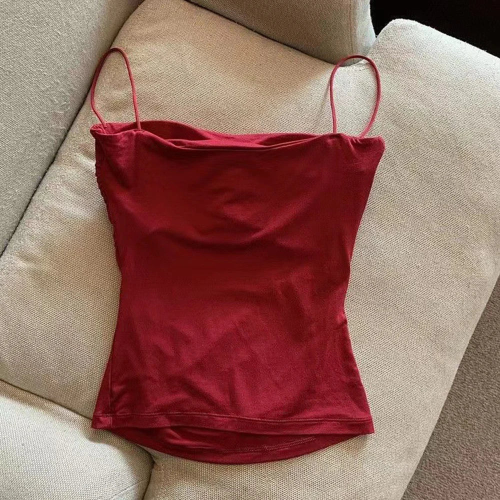Camisetas Regatas de Verão para Mulheres com Sutiã Embutido, Regatas de Alça Fina, Top Cropped, Tecido Casual de Cor Sólida