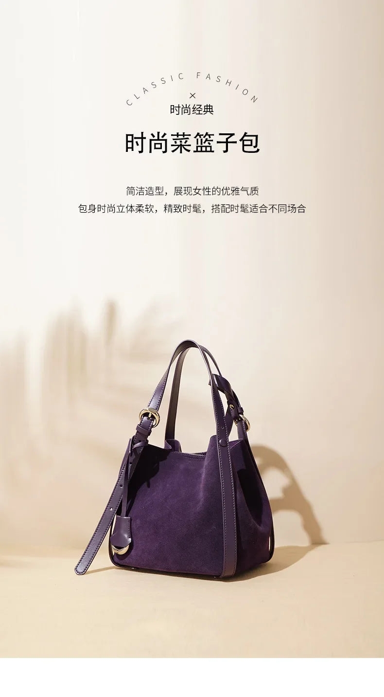Genuine Leather Tote Bag Large Capacity Vegetable Basket Bucket Bag Luxury Designer Shoulder Bag For Women