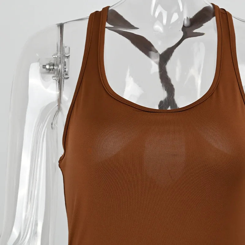 Macaquinhos Sexy para Mulheres Verão Novos Sem Manga Corte a Vácuo Bodycon Costas Descobertas Moda Casual Streetwear Estilo Esportivo