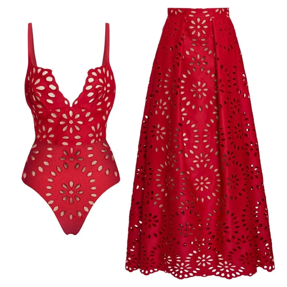 Conjunto de 3 peças de maiô laser cut para mulheres, biquíni sexy com push-up, moda de bainha alta, biquíni feminino com recortes, roupa de banho tipo bodysuit para praia.