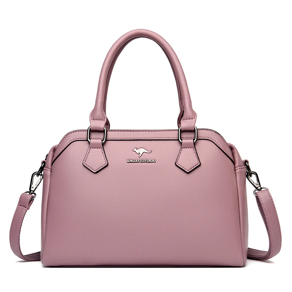 Multi-pocket Handbag Purses Genuine Cowhide Leather Shoulder Bag Luxury Designer Crossbody Messenger Sac Elegant Tote for Women