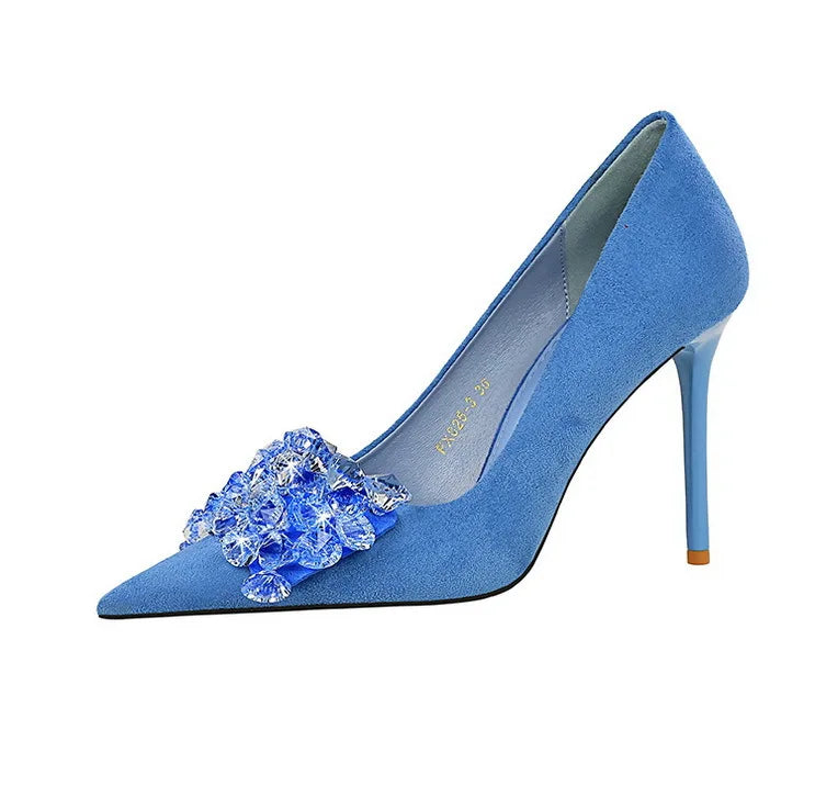 Sapatos BIGTREE 2025 Scarpin Feminino com Strass Laço Salto Alto Luxuoso Sapato de Banquete com Pedras Preciosas Salto Stiletto 9 cm Sapatos Femininos