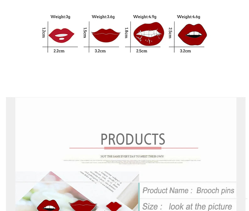 Meninas Sexy Lábios Vermelhos e Alfinetes de Esmalte de Batom, Charme Feminino, Broches de Metal, Pin de Lapela para Casaco, Chapéu, Bolsa, Pins Distintivos, Acessórios de Joias, Presente