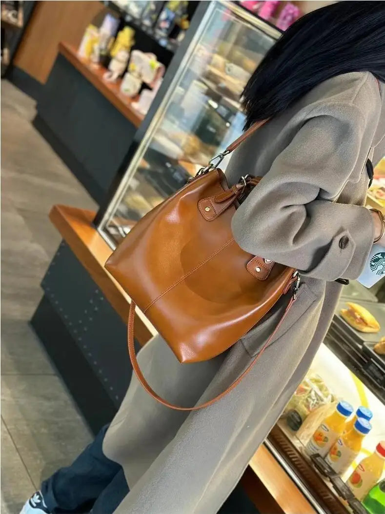 New Arrive Women's Fashion Handbags High Quality Genuine Leather Shoulder Bags Large Bucket Bags Designer Handbags