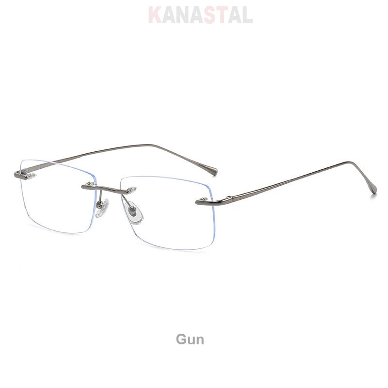 Óculos de leitura sem aro para homens, azul, com proteção contra luz azul, armação de metal, óculos de computador, lentes ópticas CR39 com receita.