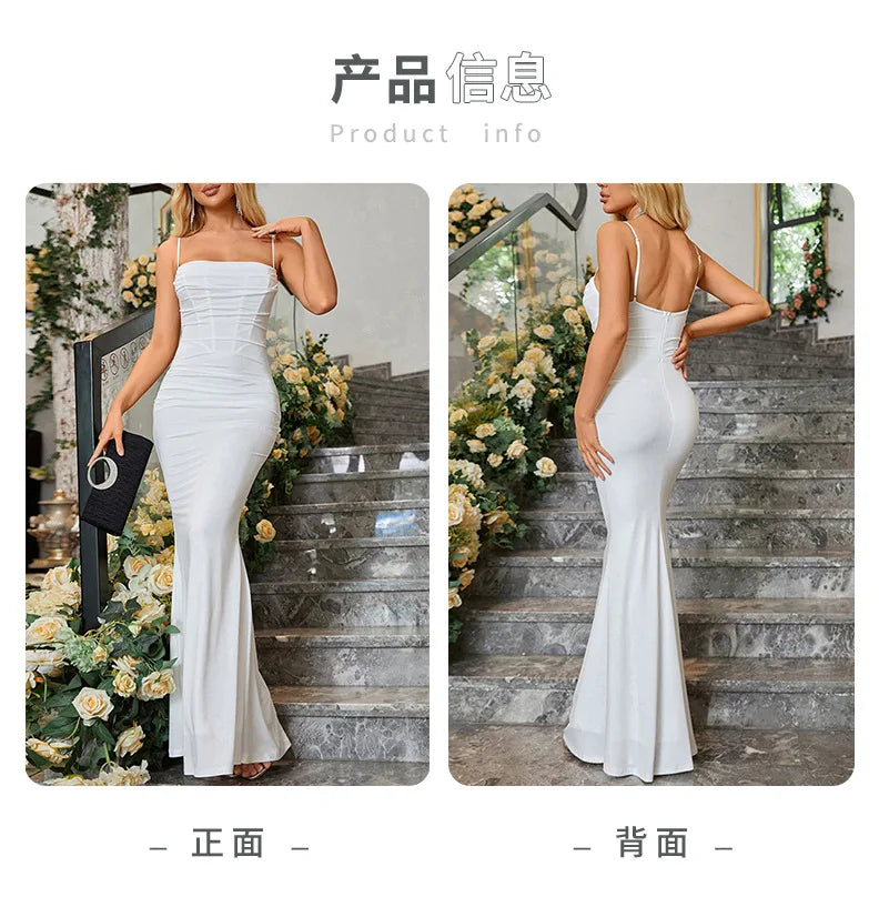 Vestidos Elegantes para Mulheres Vestido Maxi em Corset de Amêndoa Vestido de Noite Elegante para Festa Vestido Justo Sexy sem Costas com Estrutura de Peixe