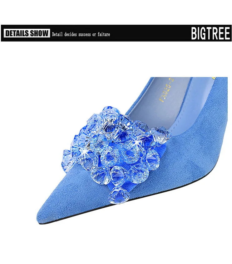 Sapatos BIGTREE 2025 Scarpin Feminino com Strass Laço Salto Alto Luxuoso Sapato de Banquete com Pedras Preciosas Salto Stiletto 9 cm Sapatos Femininos