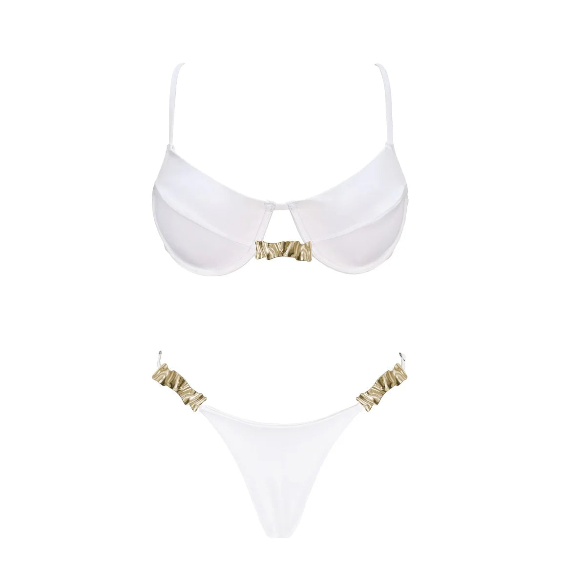 Biquíni Push Up 3 peças com Cobertura - Moda Praia Feminina, Roupa de Banho Sexy com Botão Brilhante, Maiô Biquíni