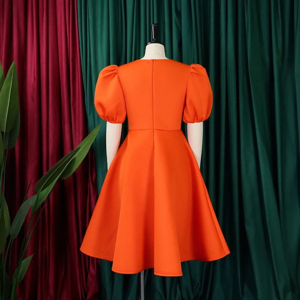 Vestidos Elegantes para Mulher 2024, Decote em O, Manga Curta, Cintura Alta, Pregas, Midi Luxuoso para Festas de Aniversário e Jantares