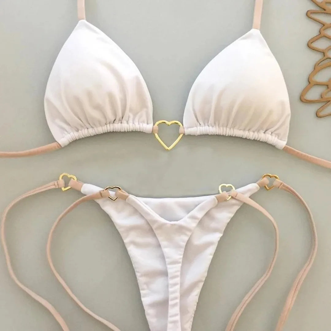 Novo Maiô Branco Sólido para Mulheres, Conjunto de Dois Peças com Cintura Baixa e Laço, Moda de Praia