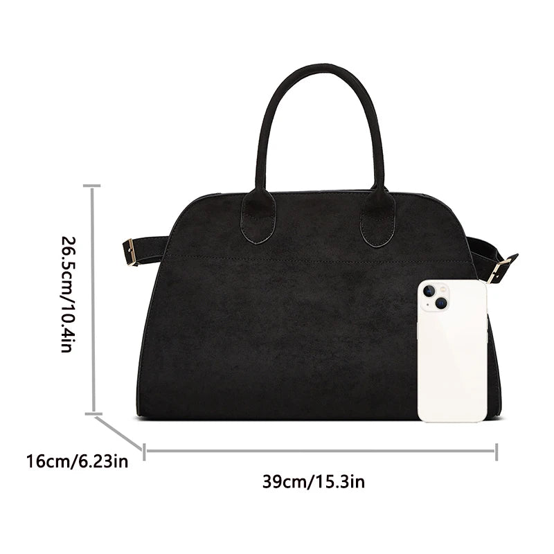 Design Handbag Leather High-Capacity Commuting Bag, Fashionable Cowhide Suede Briefcase Tote Bag Travel Bag Suede