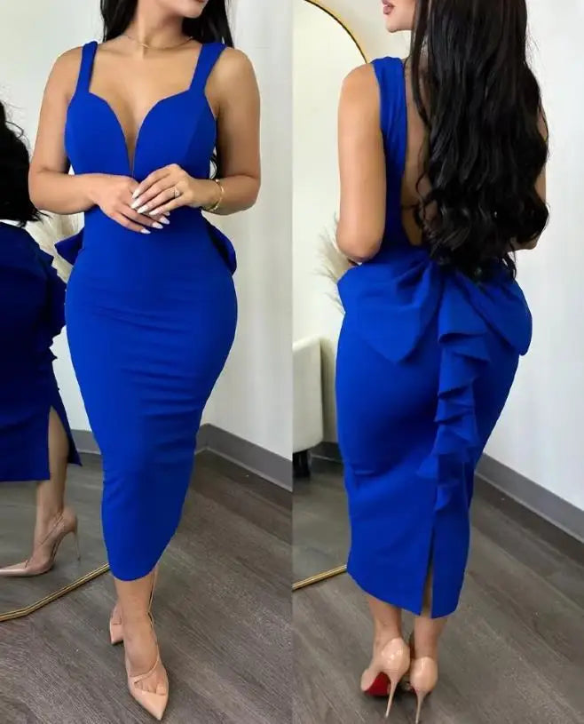 Vestidos Elegantes para Mulheres Vestido de Festa Sem Costas com Decote Sexy e Barra de Renda Moda Casual Primavera Verão Outono 2023