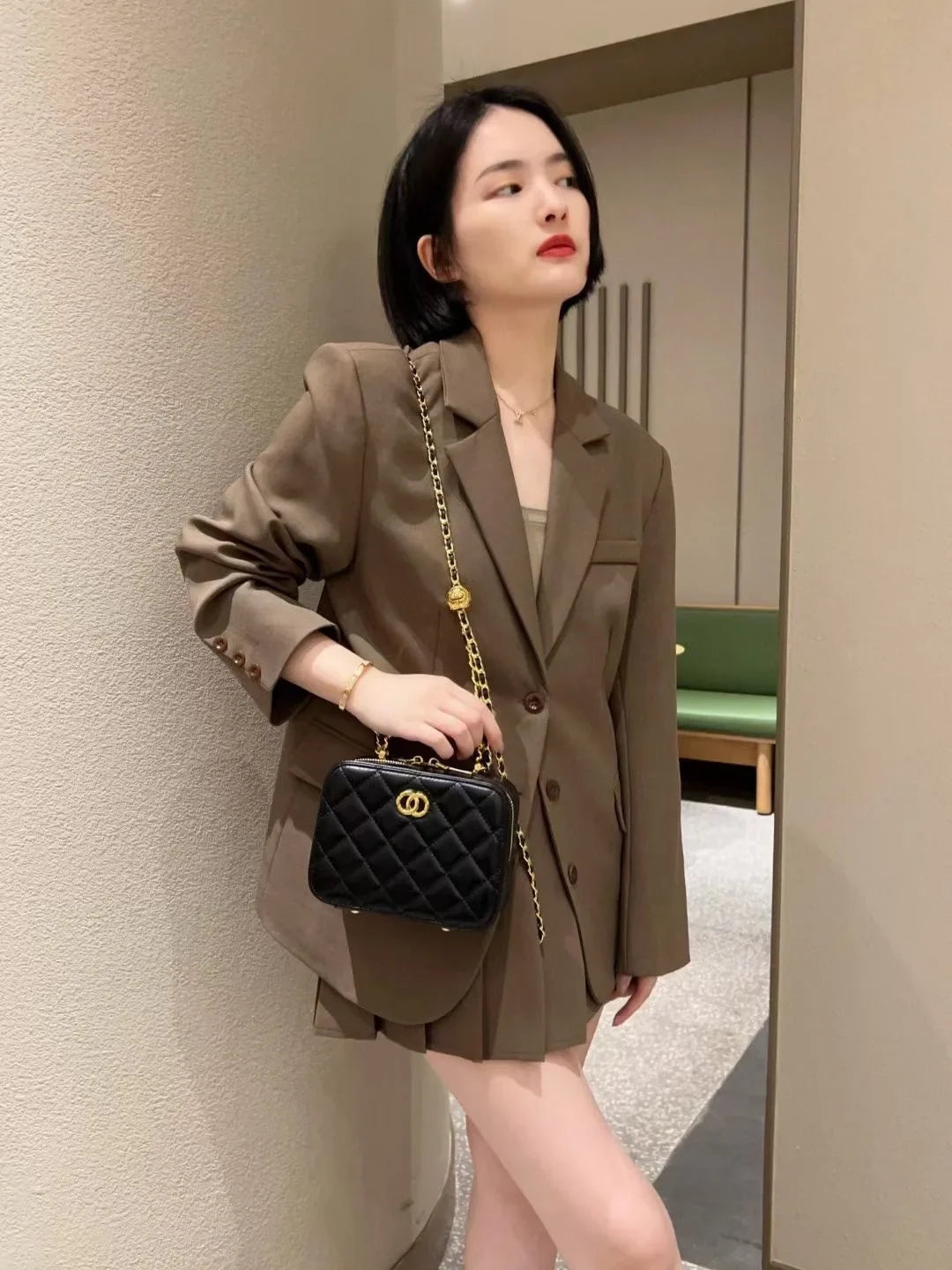2024 New Styleargyll Genuine Leather Tweed Box Bag Women's High-end Feel Chain Fashionable Versatile Shoulder Crossbody Bag