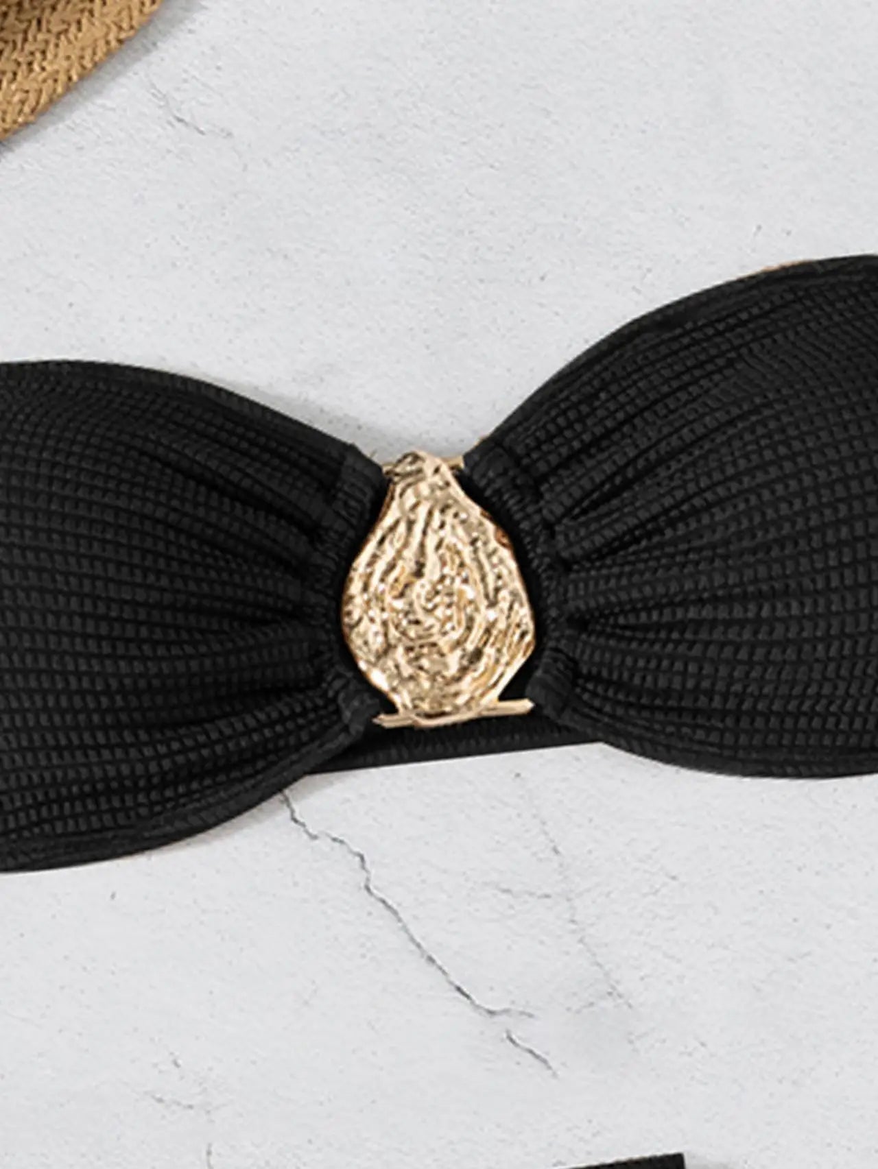 Biquíni Bandeau Sexy para Mulheres com ornamento de gota d'água de metal, blusa com bojo, saia de malha, traje de banho de 3 peças para praia