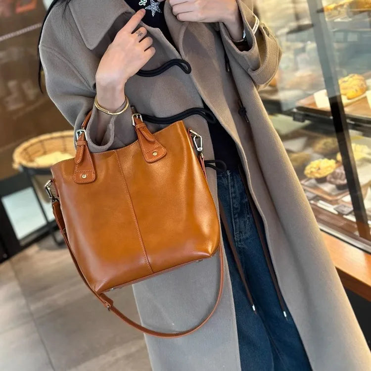 RanHuang New Arrive Women's Fashion Handbags High Quality Genuine Leather Shoulder Bags Large Bucket Bags Designer Handbags