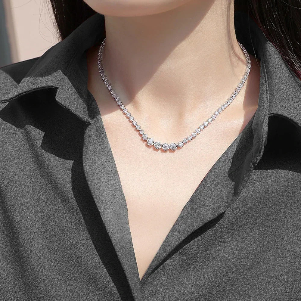 Colar de Tênis Moissanite 1.2ct para Mulheres com Certificado, Original 925 Prata Esterlina, Joia de Corrente Clavicular, Presente de Diamante