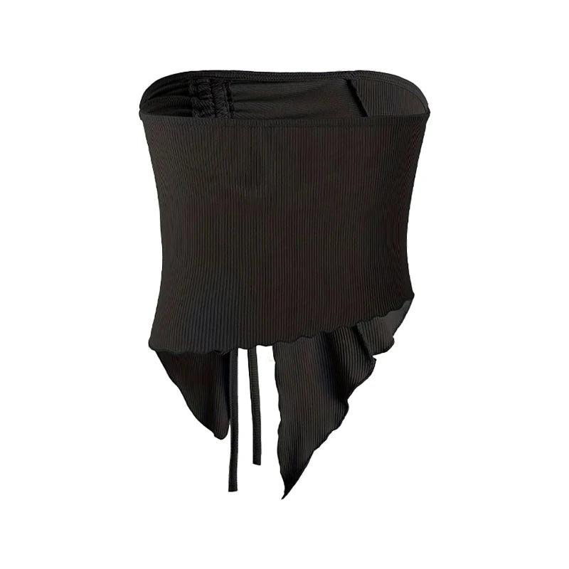 Top feminino sexy vermelho de Dia dos Namorados com decote assimétrico, manga única, fenda jovem e estilo ins, ajustável na cintura.