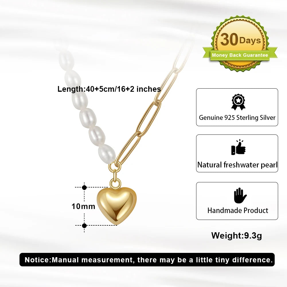 COLAR DE PEROLA NATURAL COM CORAÇÃO DE PENDENTE EM ELOS MEIA PAPERCLIP DE OURO 14K ORSA JEWELS PARA MULHERES E MENINAS GPN33