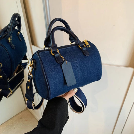 Cross Body Bags Casual Street Small Boston Bag 2025 Designer Purses Patchwork Colorblock Mini Handbags For Women Denim Shoulder