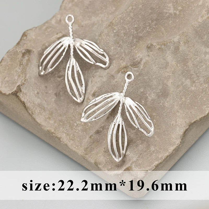 GUFEATHER MD66, acessórios de joalheria, banhado a ródio de ouro 18k, cobre, formato de folha, fabricação de joias, encantos, pingentes DIY, 6pcs/lote
