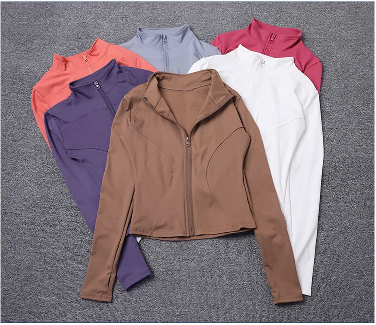 Jaqueta Esportiva Feminina de Manga Longa, Camisa de Treino, Casaco para Academia, Roupas de Yoga, Roupas Esportivas